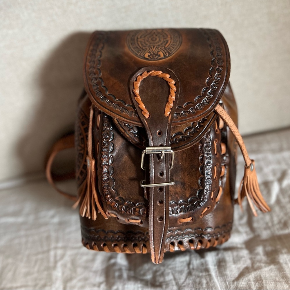 HANDMADE Mexican style small vintage leather backpack